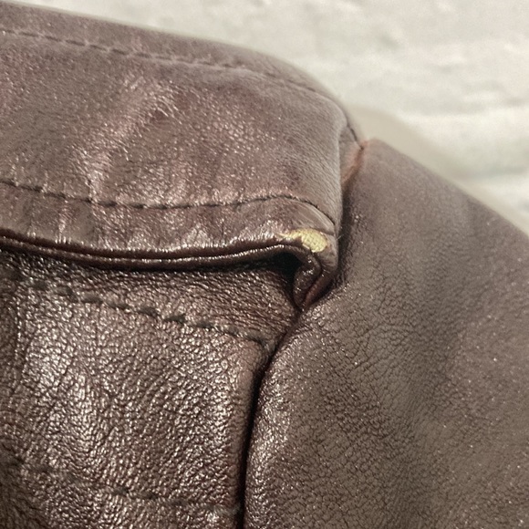 Womens Guess Jacket size Medium Brown Faux Leather Zip Up Jacket - Picture 8 of 9